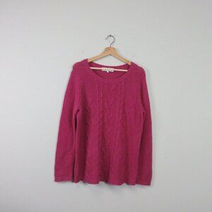 True Character 100% Cashmere Sweater Women L Pink Knit Cable Luxury 242